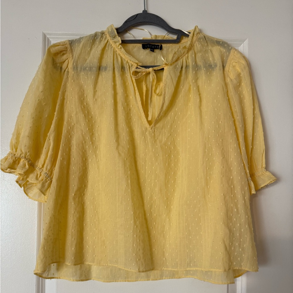 One State Yellow Blouse with Tie Neck